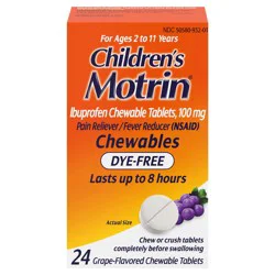 Children''s Motrin Dye-Free Ibuprofen Chewable Tablets, Grape, 24 Ct