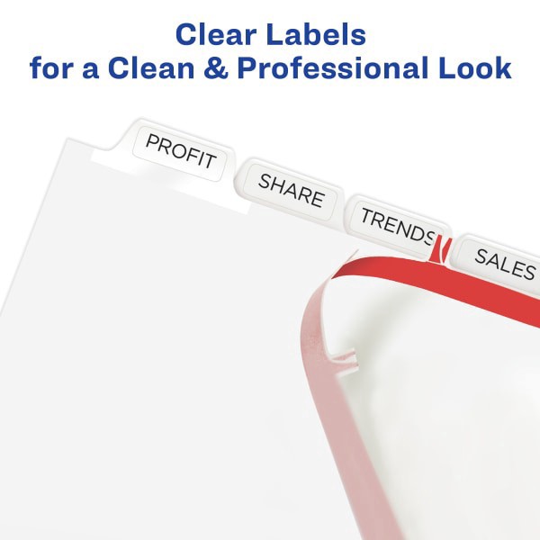 slide 3 of 10, Avery Print & Apply Clear Label Dividers With Index Maker Easy Apply Printable Label Strip And White Tabs, 8-Tab, Box Of 5 Sets, 5 ct
