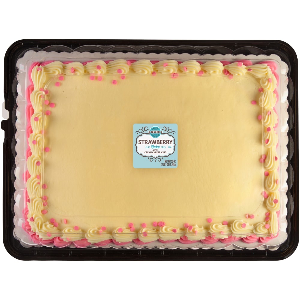 slide 1 of 1, Bakery Fresh Goodness Strawberry Cream Cheese Icing Sheet Cake, 53 oz