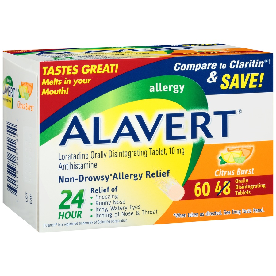 slide 2 of 6, Alavert Non-Drowsy 24-Hour Allergy Relief Orally Disintegrating Tablets in Citrus Burst Flavor, 60 ct