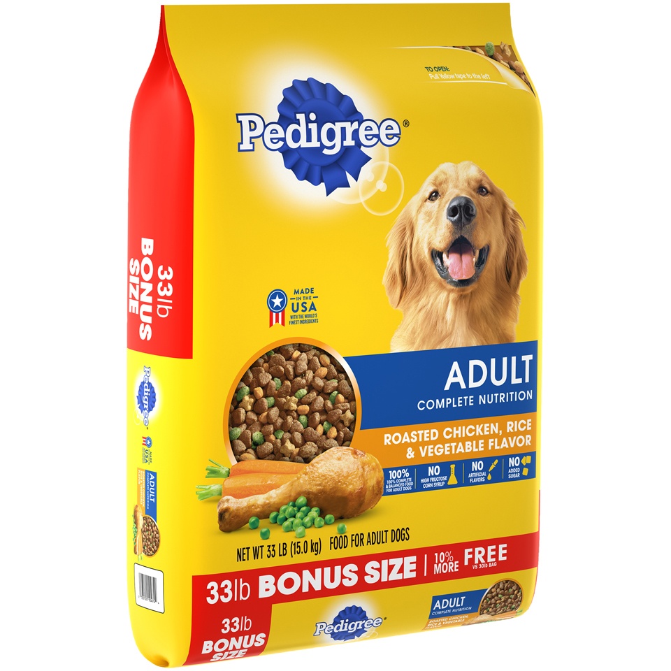 slide 3 of 9, PEDIGREE Complete Nutrition Adult Dry Dog Food Roasted Chicken, Rice & Vegetable Flavor Dog Kibble, 33 lb. Bag, 33 lb