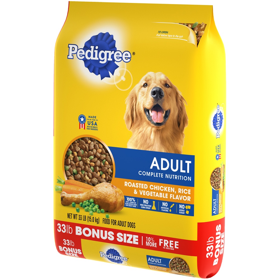 slide 9 of 9, PEDIGREE Complete Nutrition Adult Dry Dog Food Roasted Chicken, Rice & Vegetable Flavor Dog Kibble, 33 lb. Bag, 33 lb