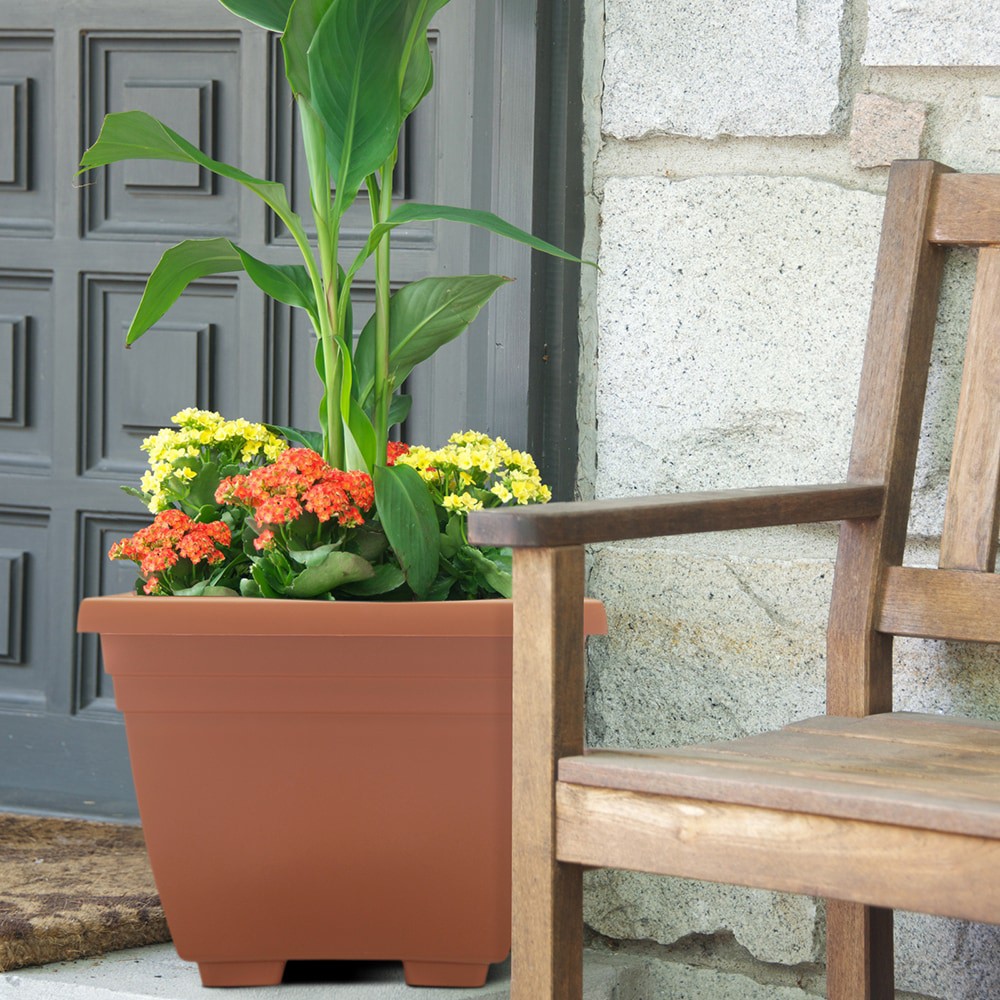 slide 4 of 6, Garden Treasures Square 14.0-in W x 17.75-in L Orange Plastic Indoor/Outdoor Planter, 1 ct