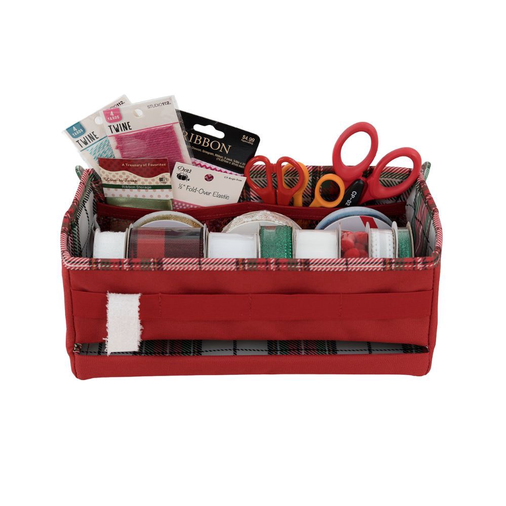 slide 2 of 4, Everything Mary Red & Plaid Print Ribbon Storage Box, 11.5 in x 6 in x 4.75 in
