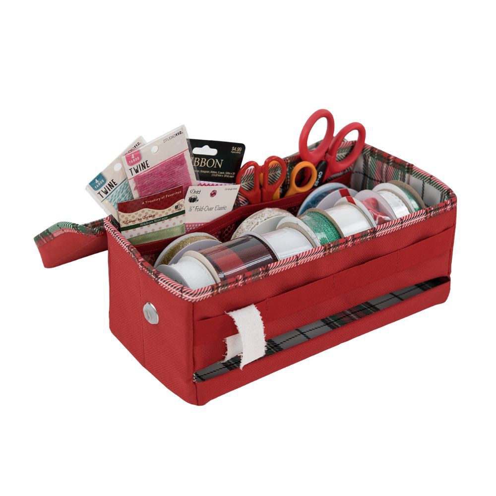 slide 3 of 4, Everything Mary Red & Plaid Print Ribbon Storage Box, 11.5 in x 6 in x 4.75 in