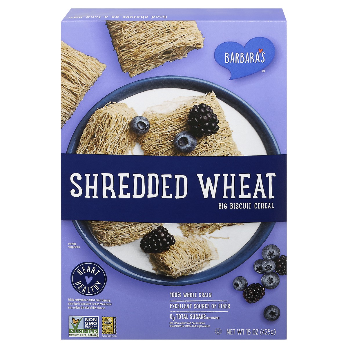 slide 1 of 1, Barbara's Bakery Shredded Wheat Big Biscuit Cereal, 15 oz