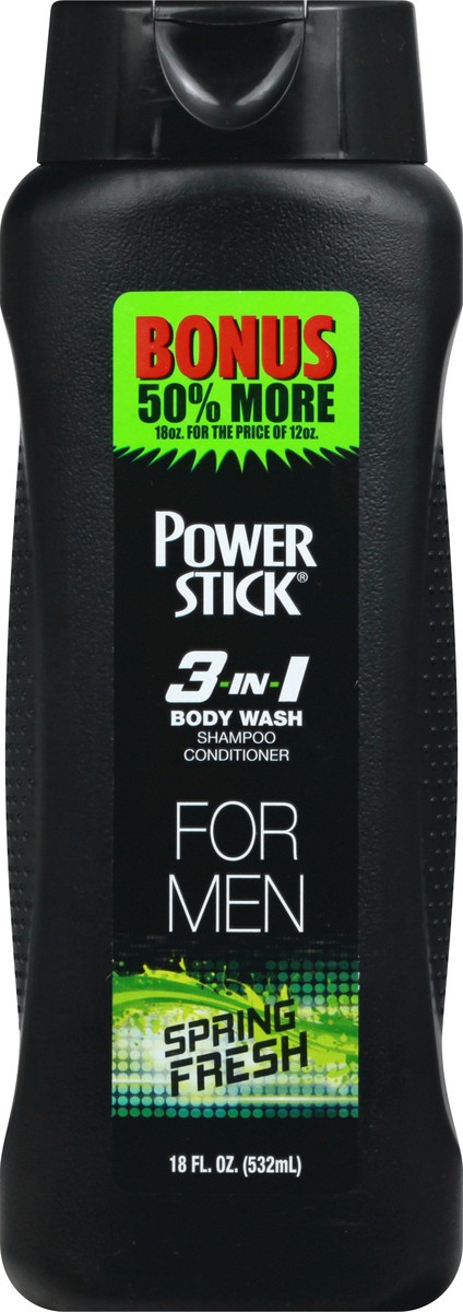 slide 2 of 12, Power Stick Body Wash/Shampoo/Conditioner, 3-in-1, Spring Fresh, for Men, 18 Ounce, 18 oz