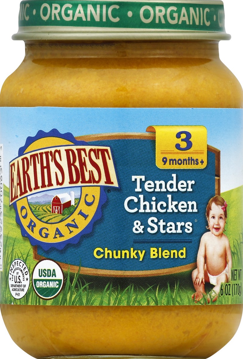 slide 5 of 6, Earth's Best Organic Stage 3 Tender Chicken & Stars Chunky Blend, 6 oz