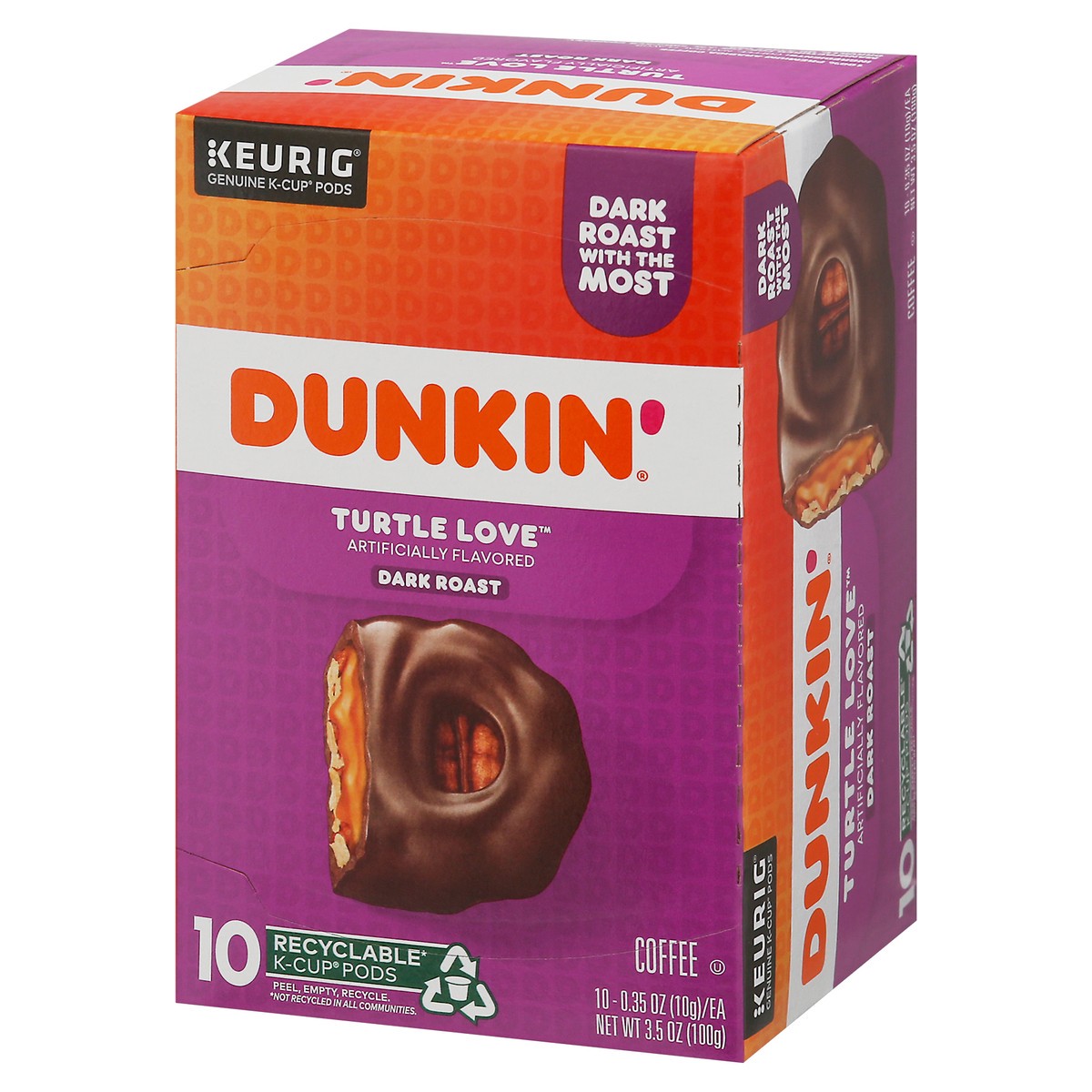 slide 9 of 9, Dunkin'' Turtle Love Coffee, Dark Roast, Keurig K-Cup Pods, 10 Count Box, 10 ct