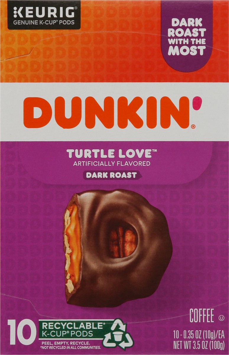 slide 3 of 9, Dunkin'' Turtle Love Coffee, Dark Roast, Keurig K-Cup Pods, 10 Count Box, 10 ct