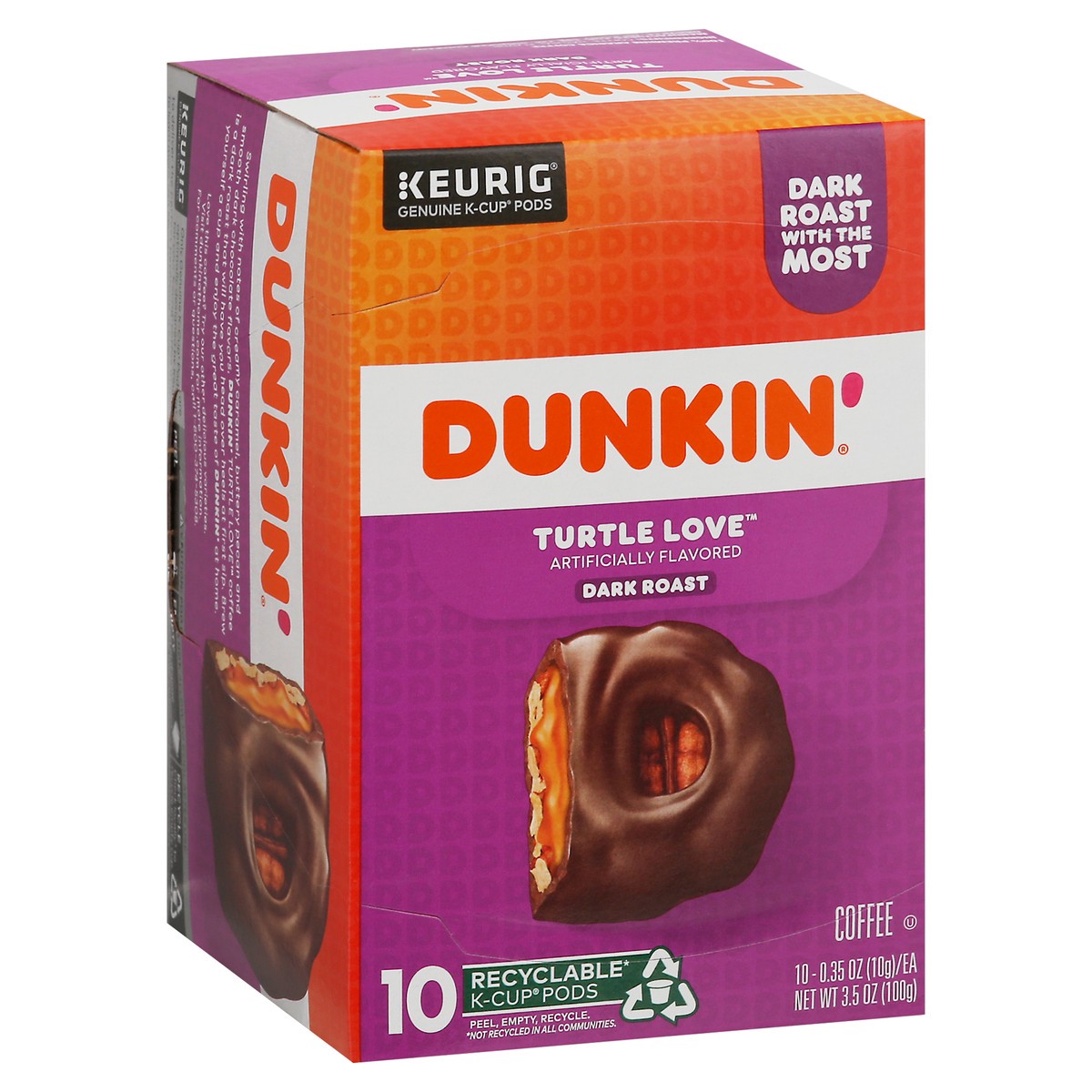 slide 7 of 9, Dunkin'' Turtle Love Coffee, Dark Roast, Keurig K-Cup Pods, 10 Count Box, 10 ct