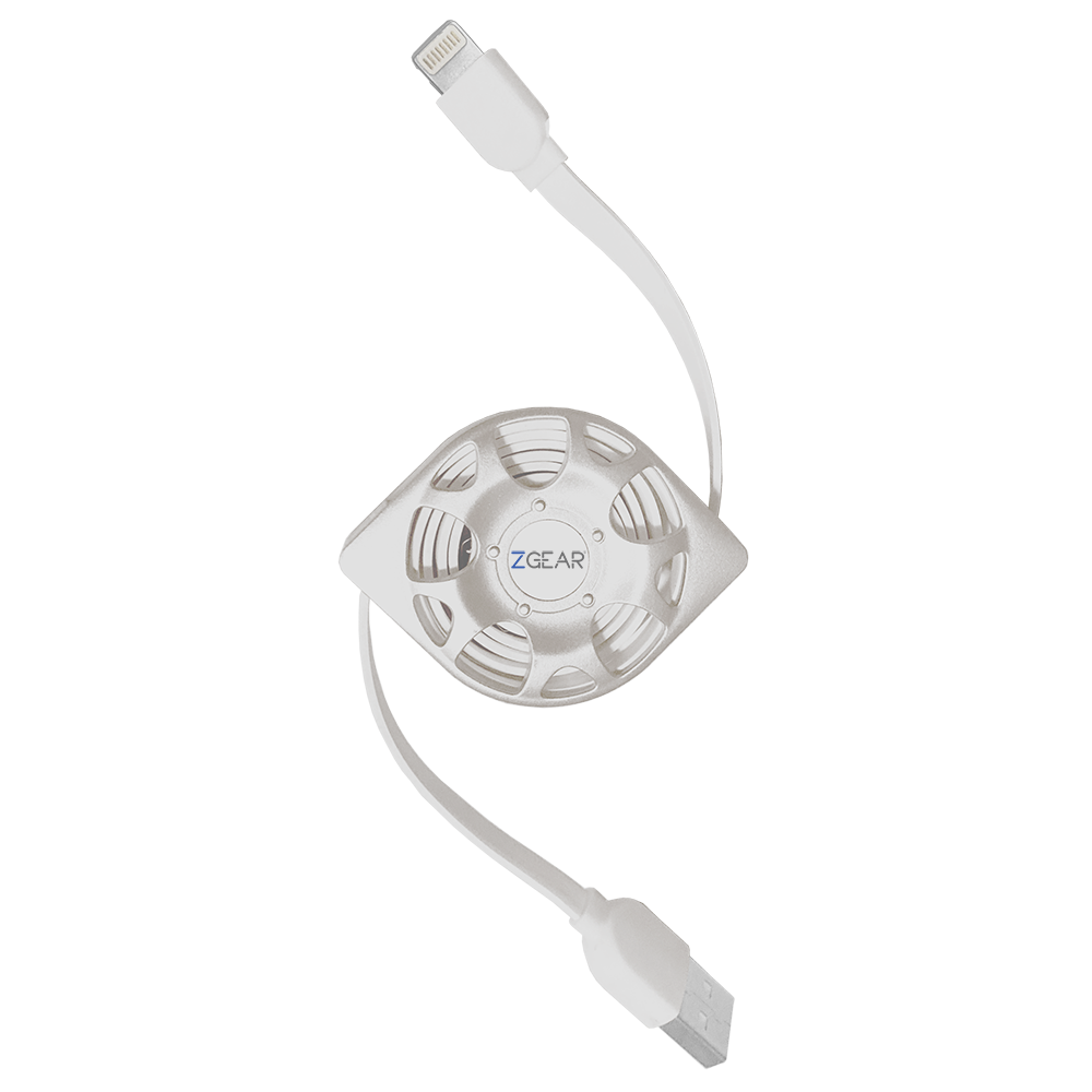 slide 1 of 1, Zgear Retractable Lightening Cable - White, 3 ft