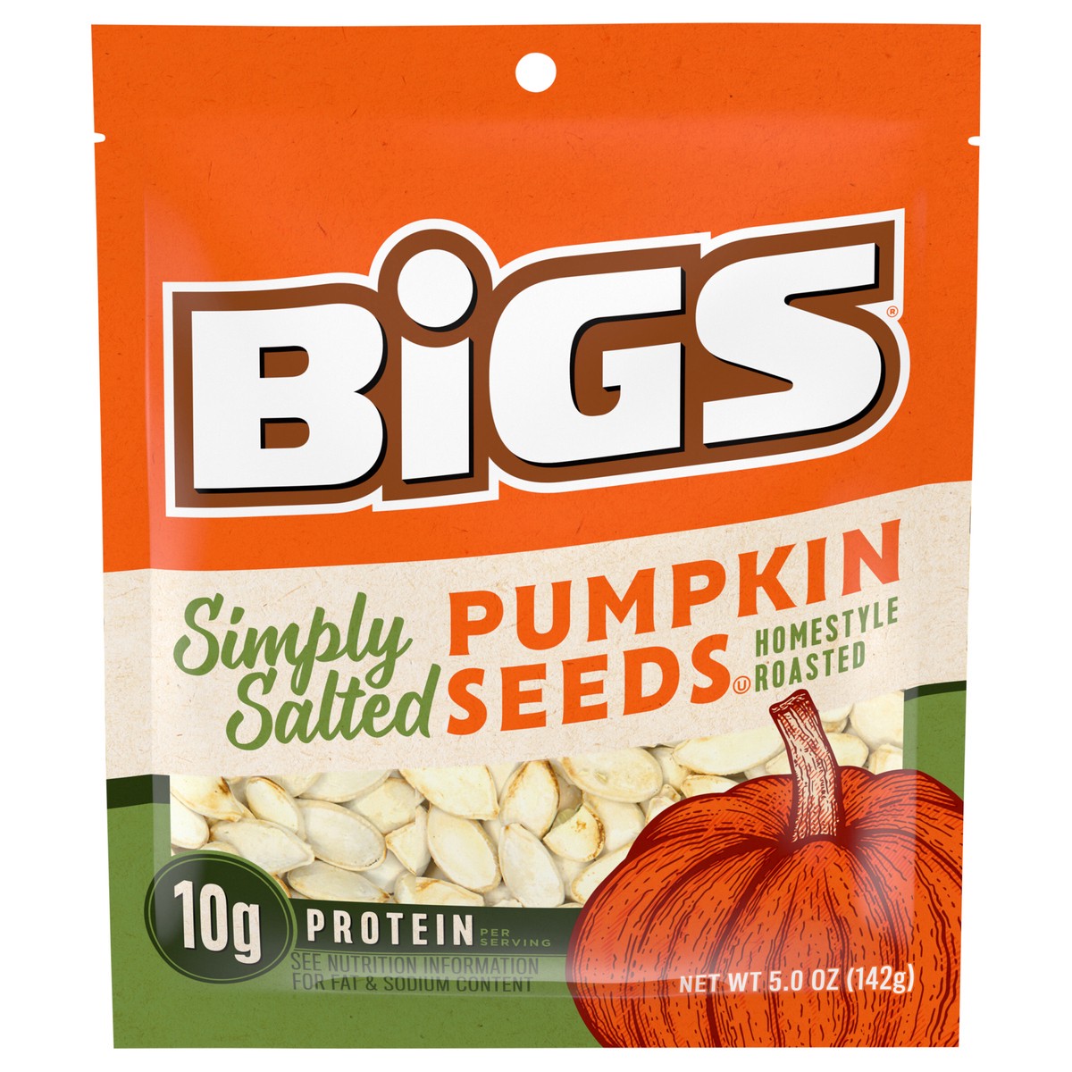 slide 1 of 5, BIGS Simply Salted Homestyle Roast Pumpkin Seeds, Keto Friendly Snack, Low Carb Lifestyle, 5 oz. Bag, 5 oz