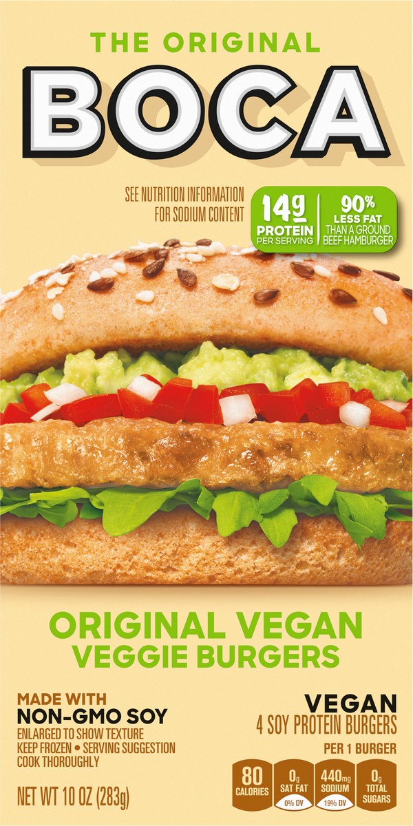 slide 12 of 13, BOCA Original Vegan Veggie Burgers with Non-GMO Soy, 4 ct Box, 4 ct