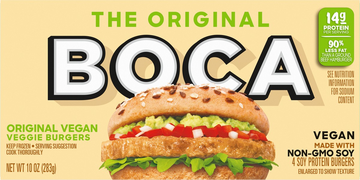 slide 3 of 13, BOCA Original Vegan Veggie Burgers with Non-GMO Soy, 4 ct Box, 4 ct