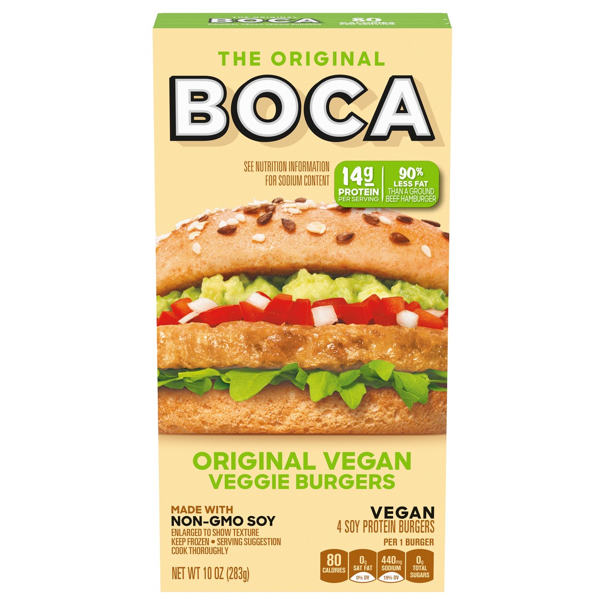 slide 4 of 13, BOCA Original Vegan Veggie Burgers with Non-GMO Soy, 4 ct Box, 4 ct