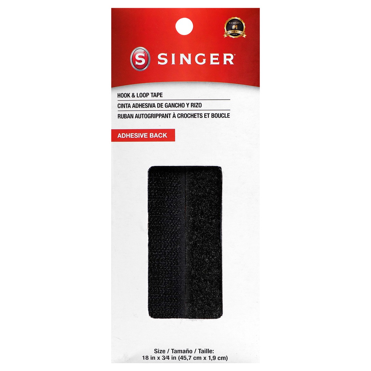 slide 2 of 3, SINGER Adhesive Back Hook & Loop Tape 3/4" x 18" - Black, 1 ct