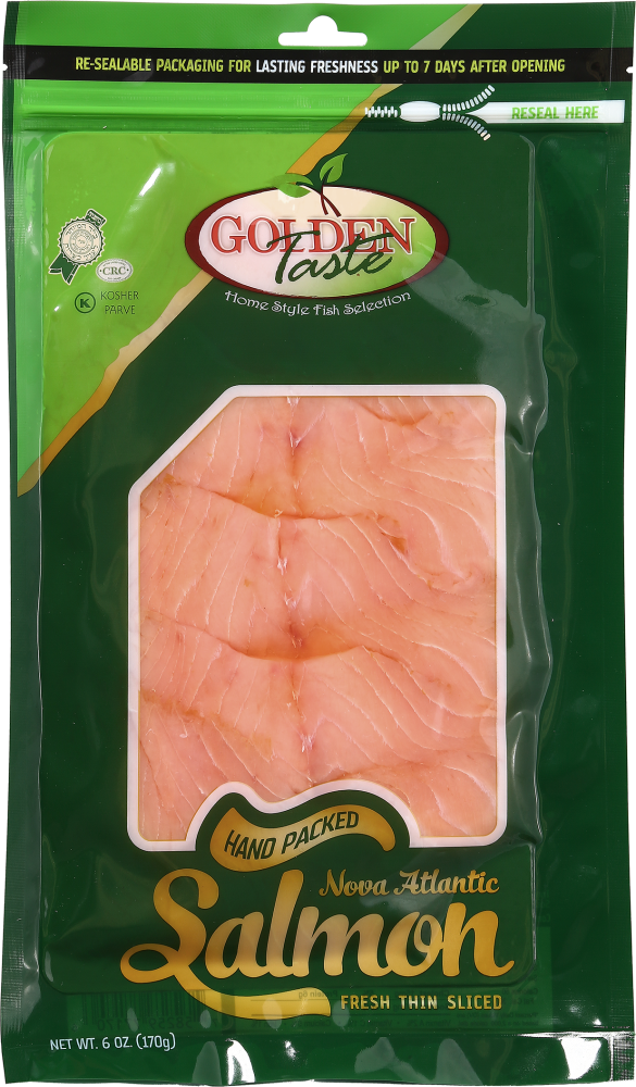 slide 1 of 1, Golden Taste Hand Packed Fresh Thin Sliced Nova Atlantic Salmon, 6 oz