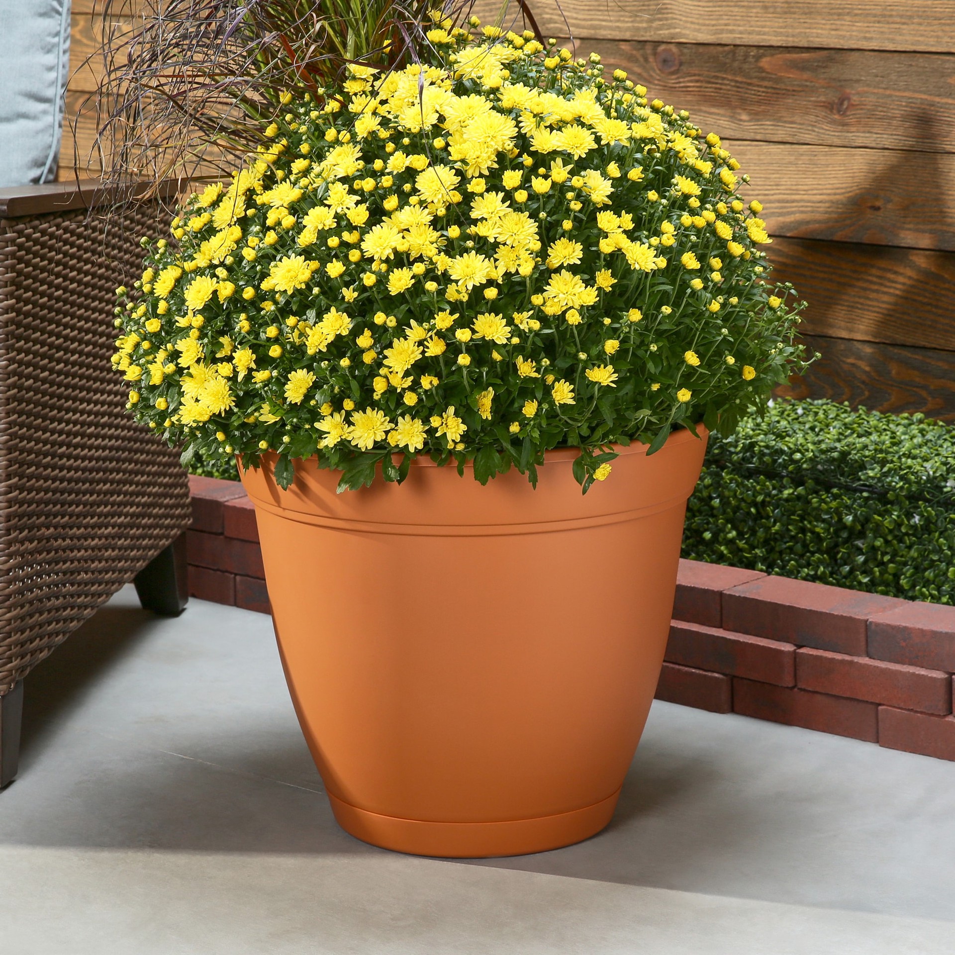 slide 2 of 5, Garden Treasures Round 20.0-in W x 20.0-in L Orange Resin Indoor/Outdoor Planter, 1 ct