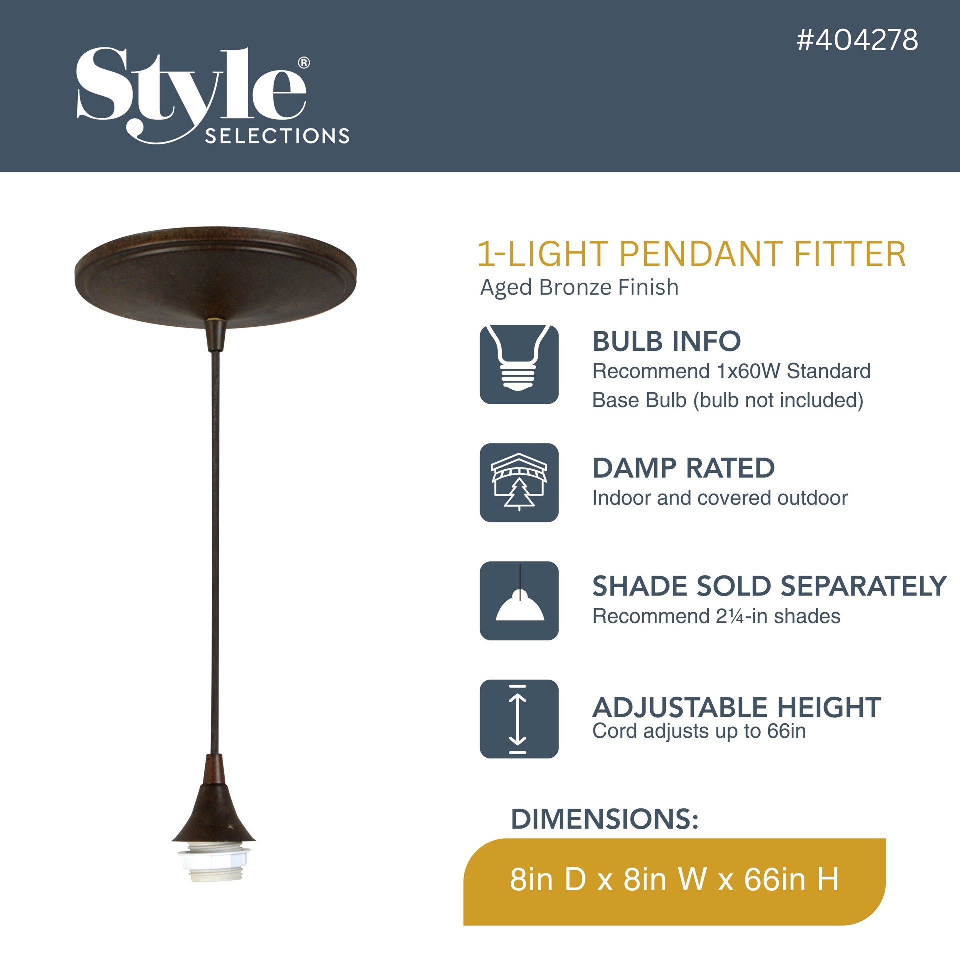 slide 3 of 5, Style Selections Mix and Match Bronze Pendant Light Conversion Kit, 1 ct