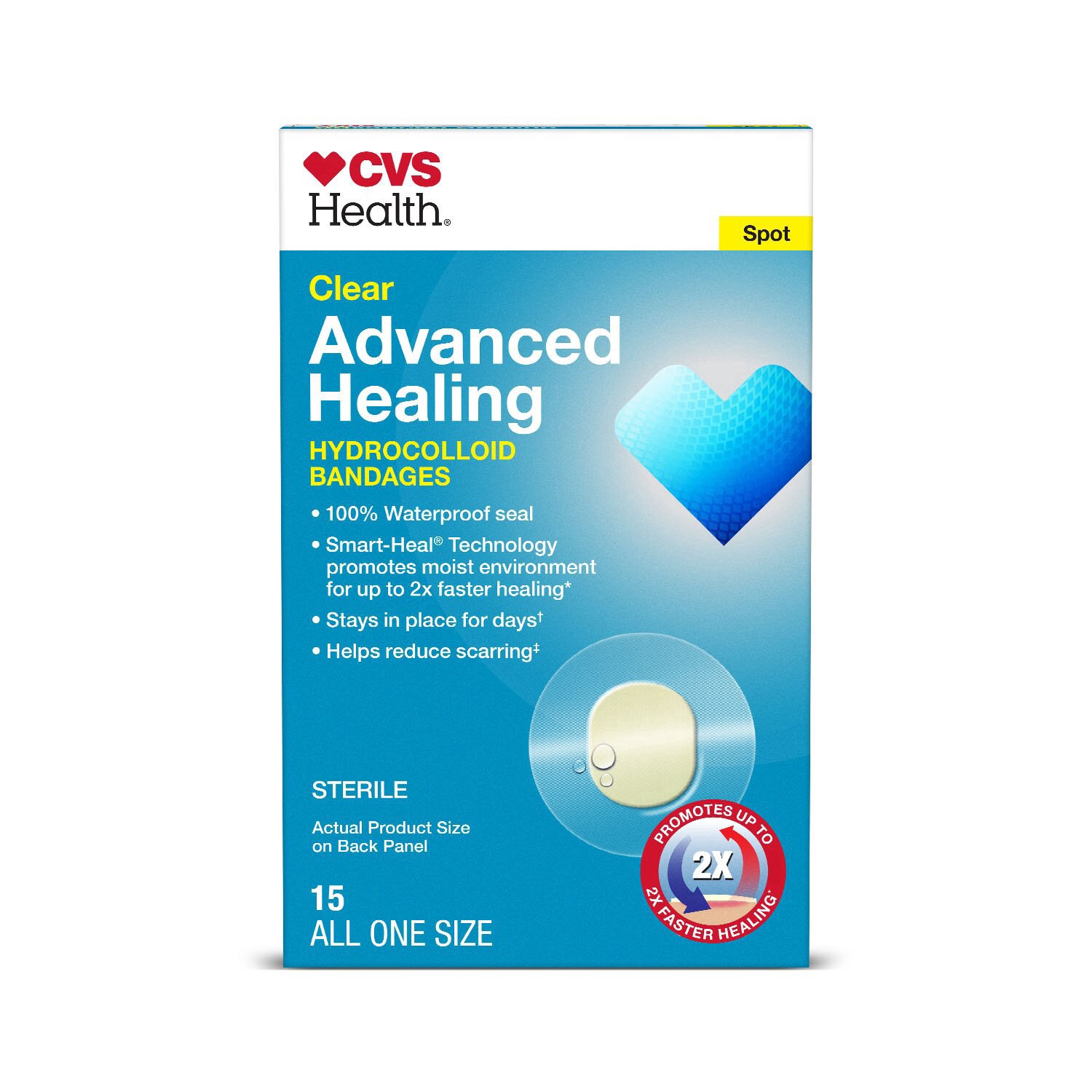 slide 1 of 1, CVS Adv Heal Bndage Clear Spot 15Ct, 15 ct