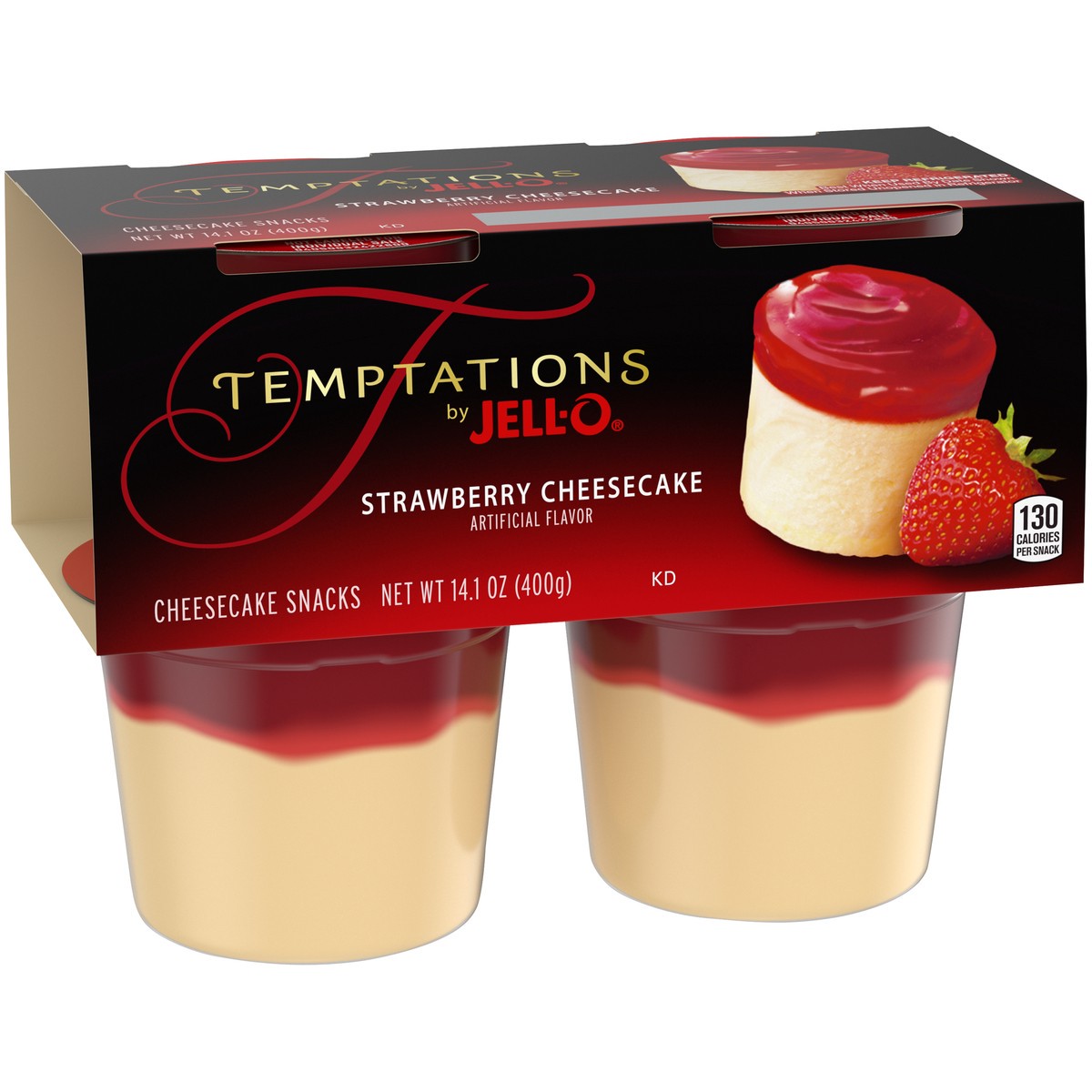 slide 4 of 9, Jell-O Temptations Strawberry Ready-to-Eat Cheesecake Snacks, 4 ct Cups, 14.1 oz