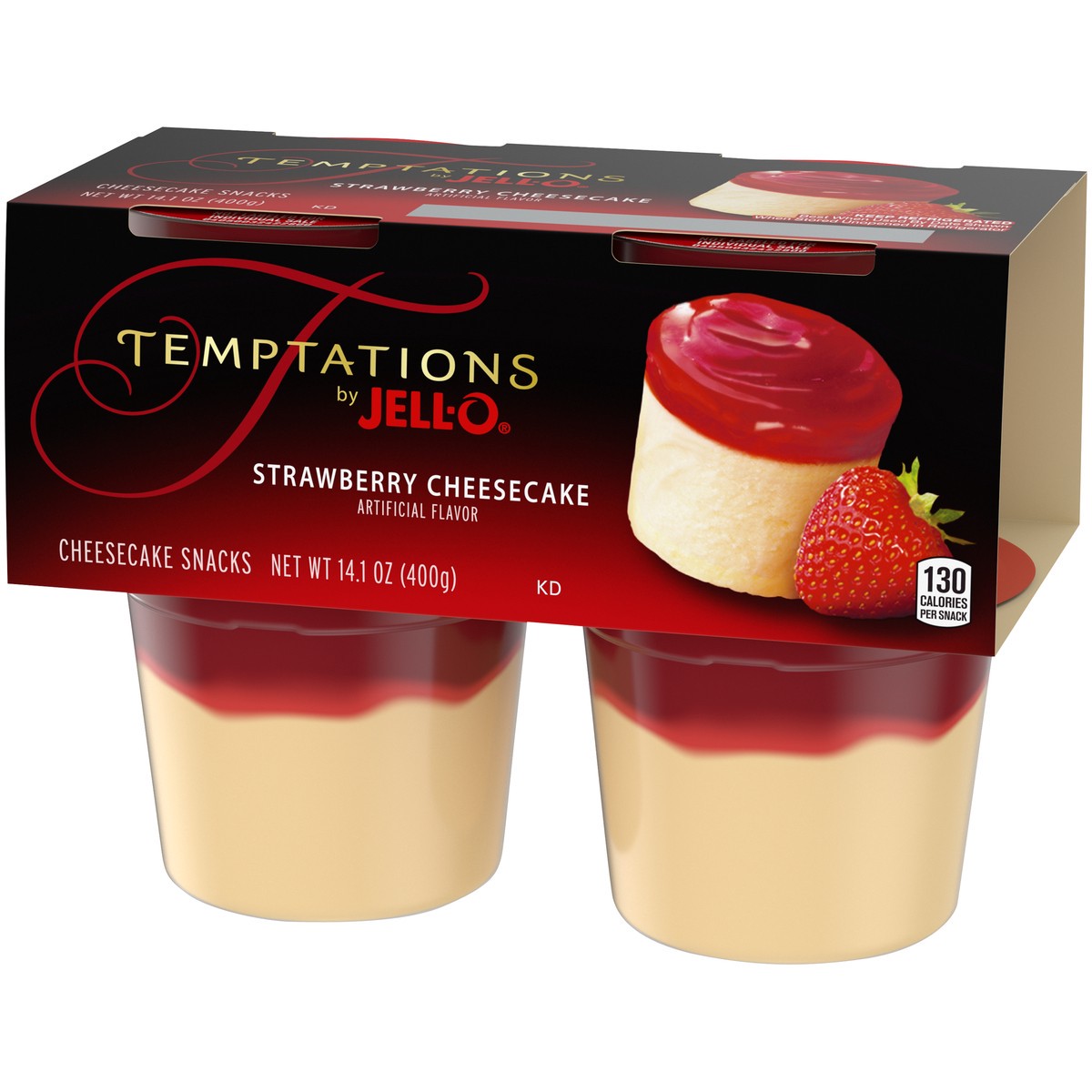 slide 2 of 9, Jell-O Temptations Strawberry Ready-to-Eat Cheesecake Snacks, 4 ct Cups, 14.1 oz