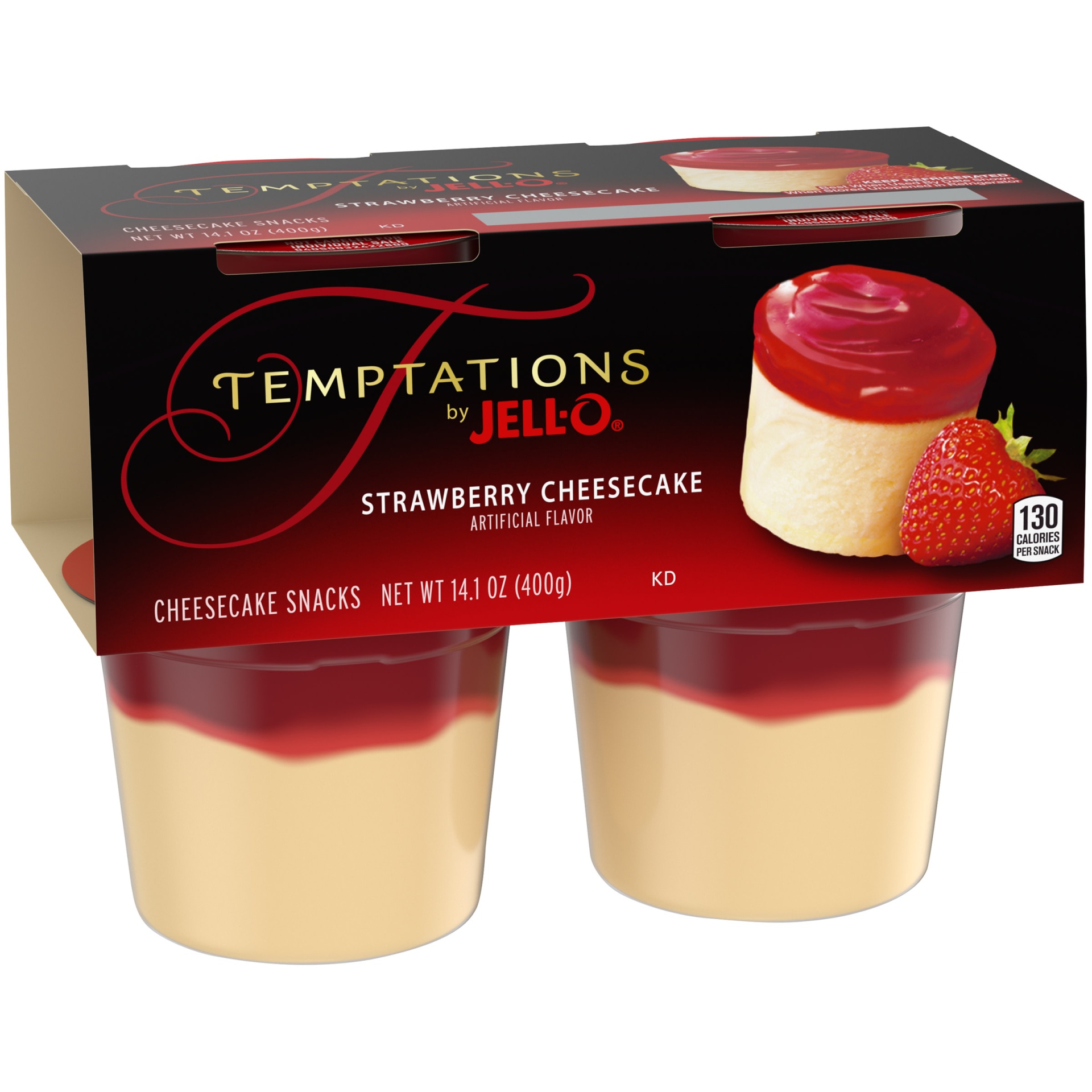 slide 3 of 7, Jell-O Temptations Strawberry Ready-to-Eat Cheesecake Snacks Cups, 14.1 oz