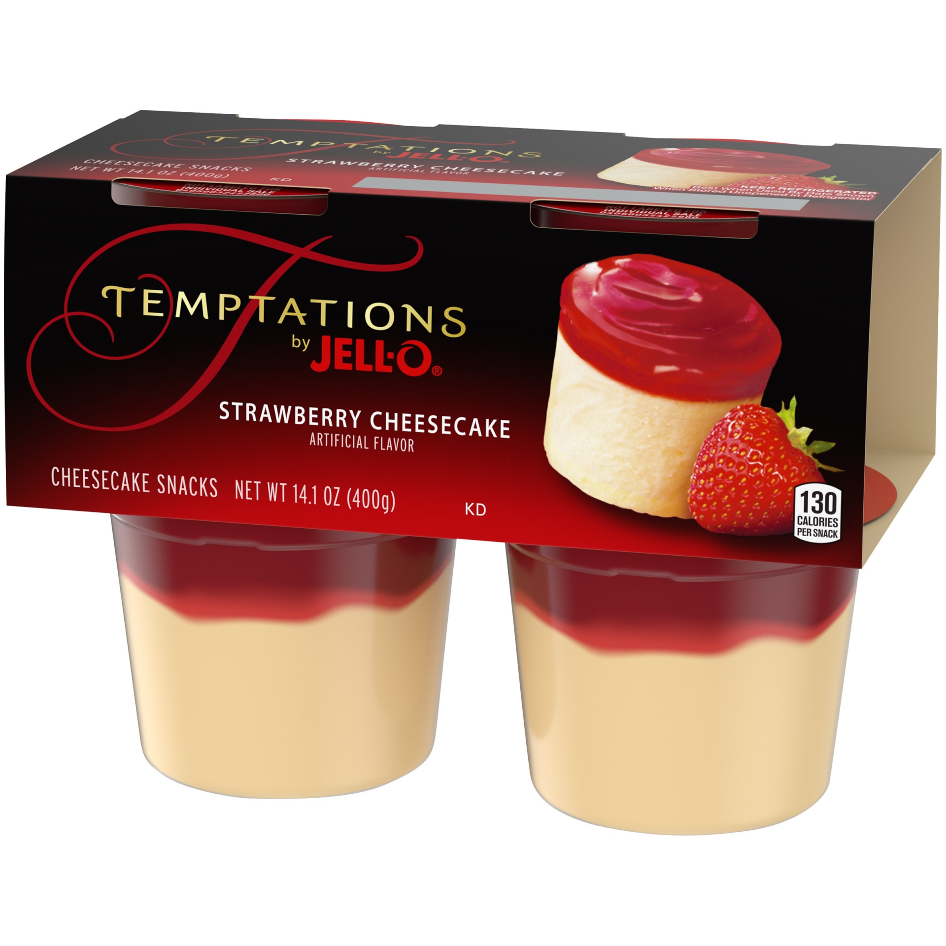 slide 4 of 7, Jell-O Temptations Strawberry Ready-to-Eat Cheesecake Snacks Cups, 14.1 oz