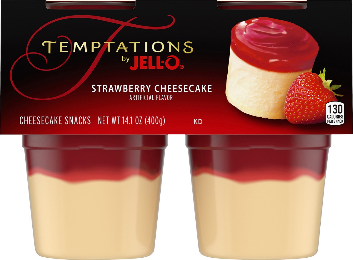 slide 9 of 9, Jell-O Temptations Strawberry Ready-to-Eat Cheesecake Snacks, 4 ct Cups, 14.1 oz