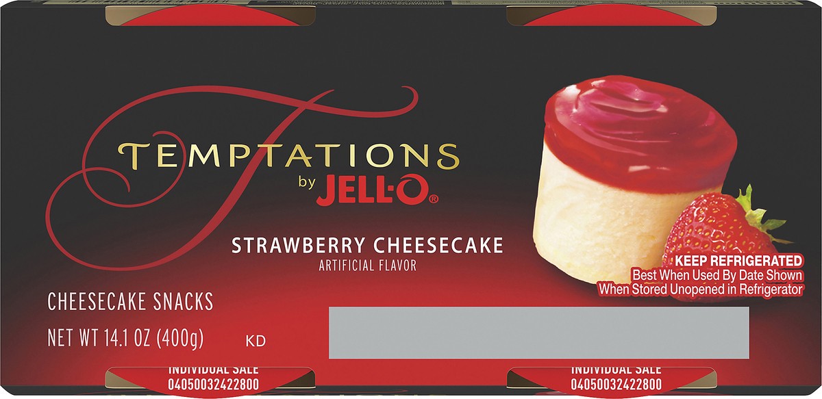 slide 8 of 9, Jell-O Temptations Strawberry Ready-to-Eat Cheesecake Snacks, 4 ct Cups, 14.1 oz