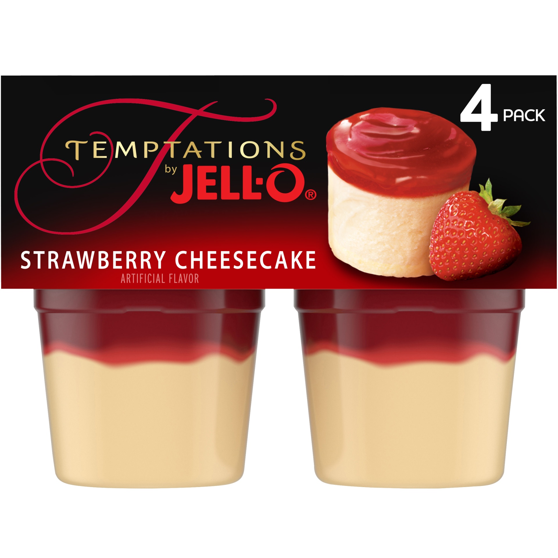 slide 1 of 7, Jell-O Temptations Strawberry Ready-to-Eat Cheesecake Snacks Cups, 14.1 oz