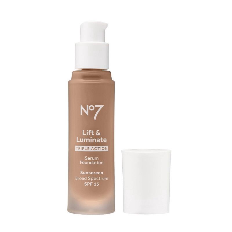 slide 2 of 7, No7 Sandalwood Lift & Luminate Triple Action Broad Spectrum SPF 15 Serum Foundation 1 fl oz, 1 oz