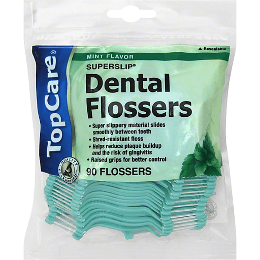 slide 2 of 2, TopCare Mint Flavor Superslip Dental Flossers, 90 ct