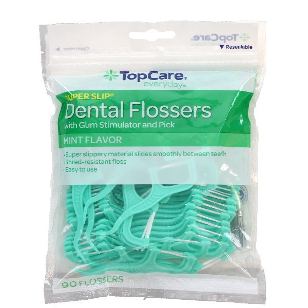 slide 1 of 2, TopCare Mint Flavor Superslip Dental Flossers, 90 ct