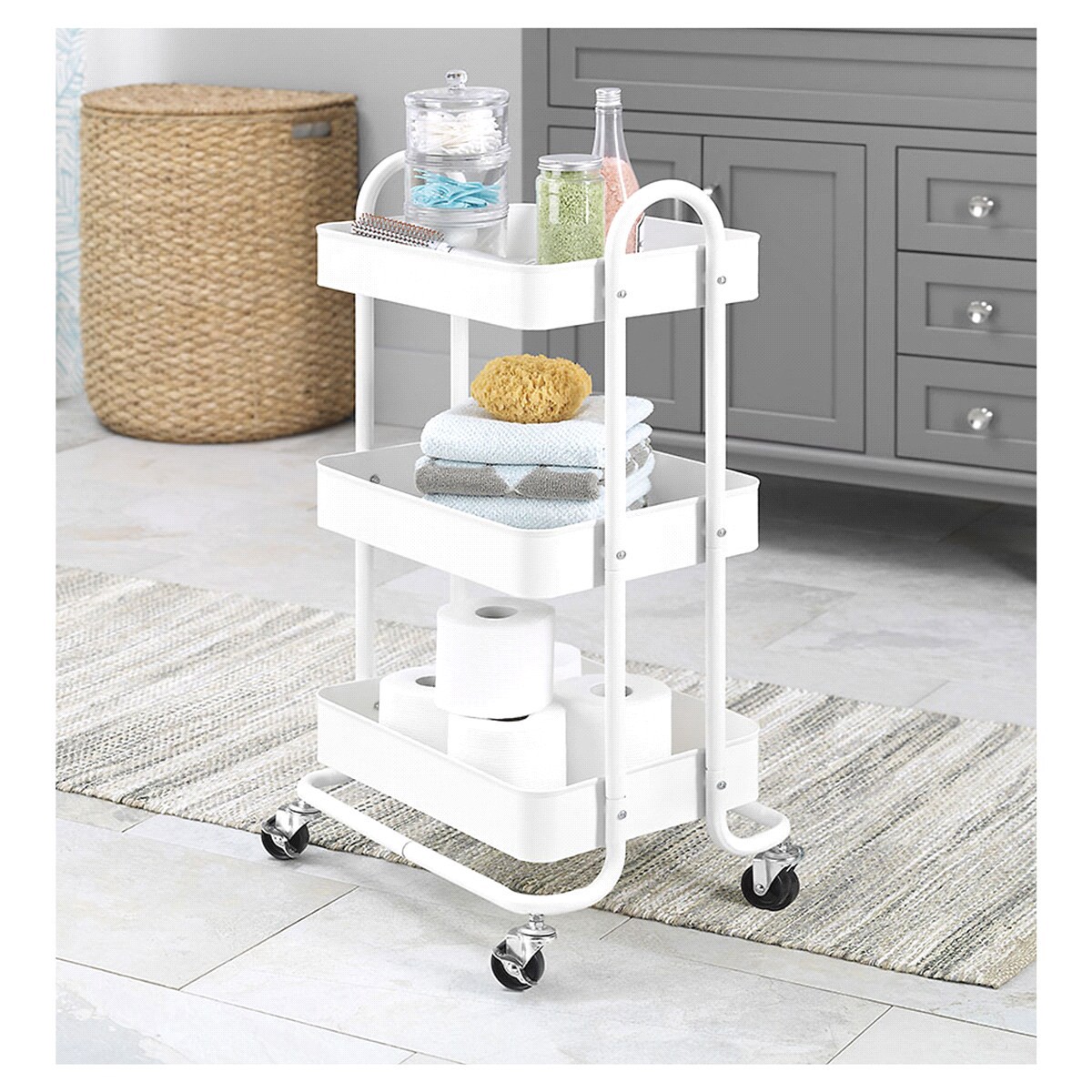 slide 3 of 3, Whitmor 3-Tier Metal Cart - White, 1 ct