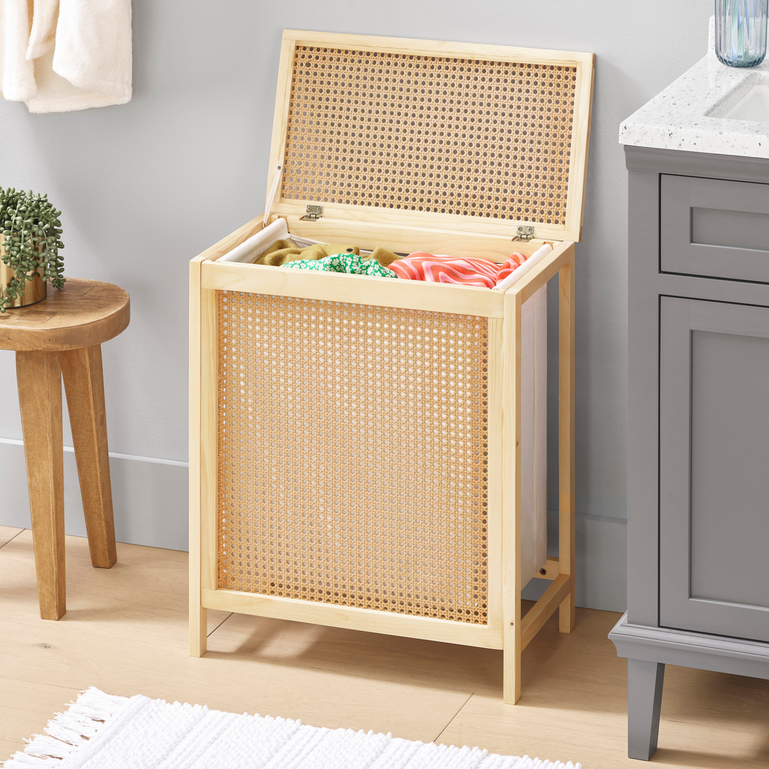 slide 6 of 6, Whitmor Cane Natural Hamper with Lid, 1 ct