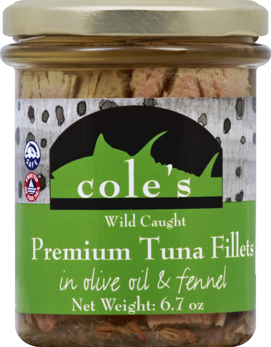 slide 1 of 6, Cole's Coles Tuna Fillets Premium Wild Caught In Olive Oil & Fennel - 6.7 Oz, 6.7 oz