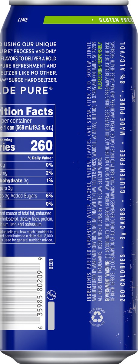 slide 3 of 7, White Claw Surge Lime 19.2 fl oz Can, 19.2 fl oz