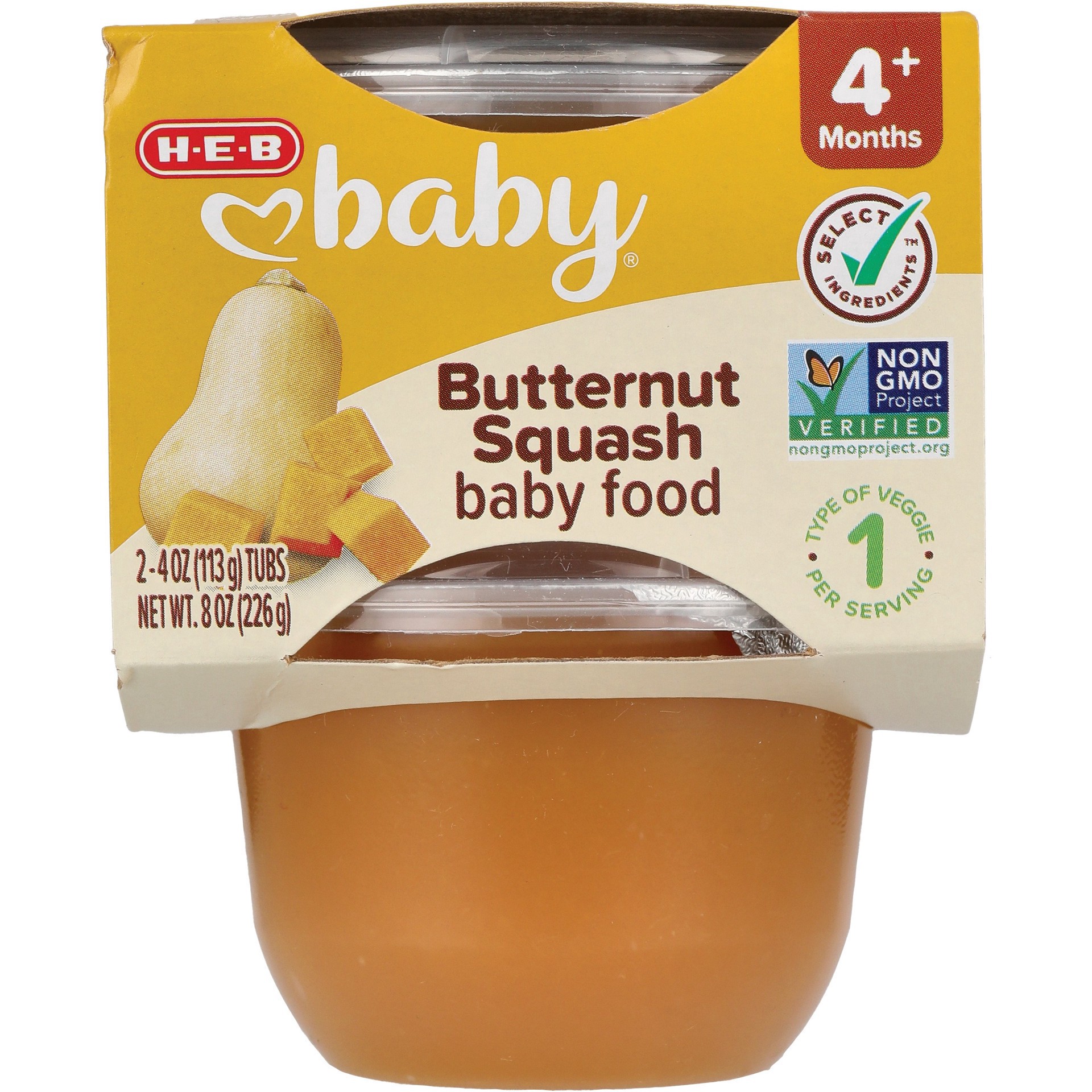 slide 1 of 1, H-E-B Baby Food - Butternut Squash, 4 oz Tubs, 2 ct