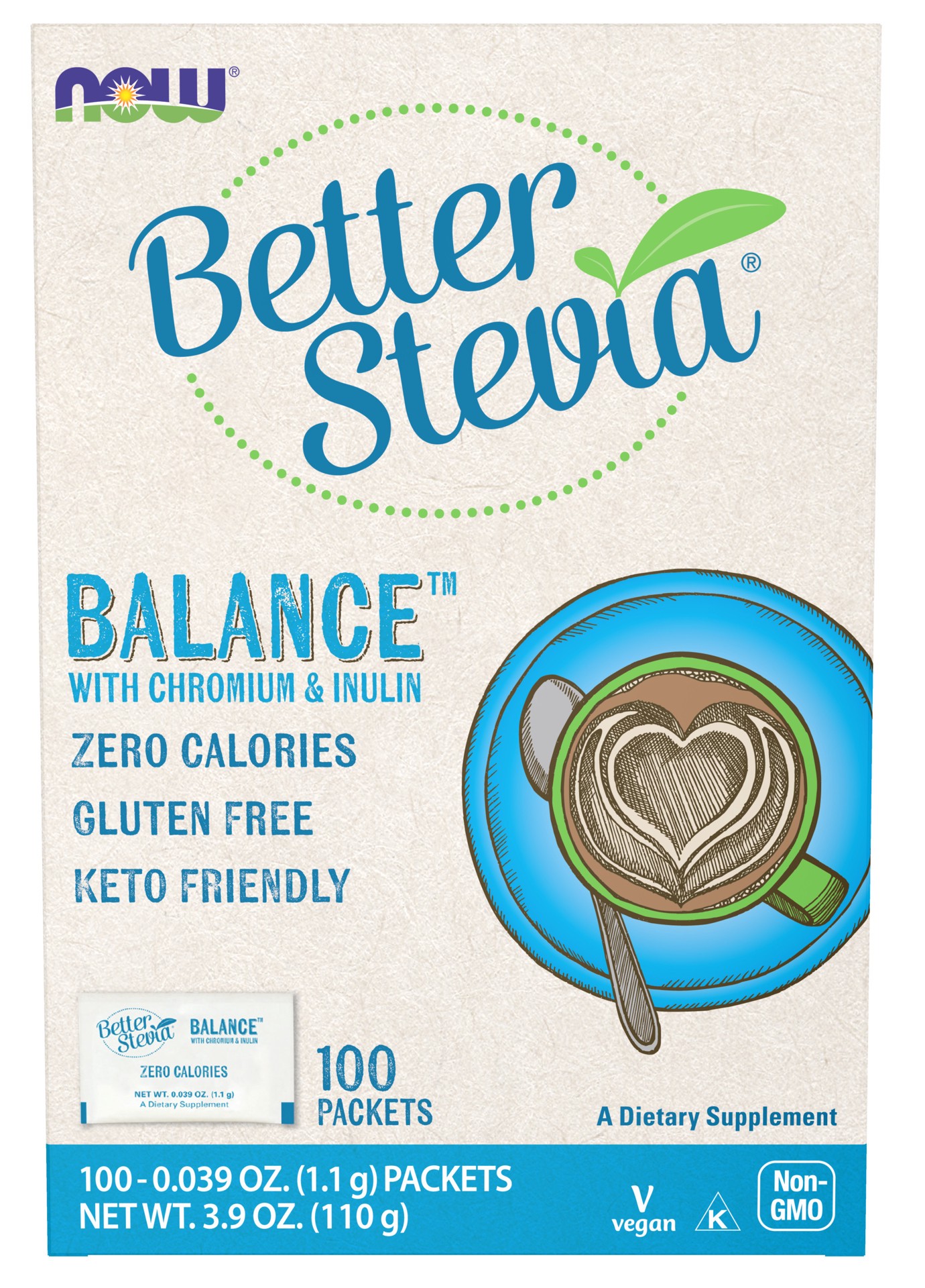 slide 1 of 3, NOW Natural Foods BetterStevia Balance™ with Chromium & Inulin - 100 Packets, 100 ct