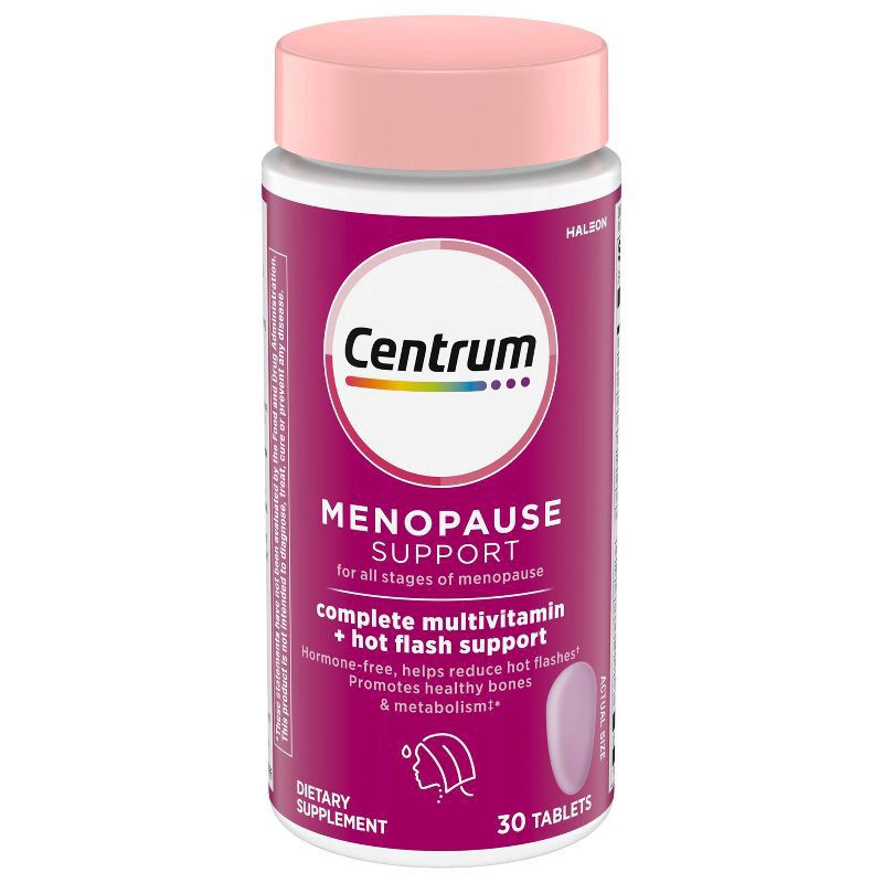 slide 4 of 7, Centrum Complete Multivitamin Supplement + Hot Flash Support Menopause Support Tablets, With Clinically Studied geniVida, 30 Count, 30 ct