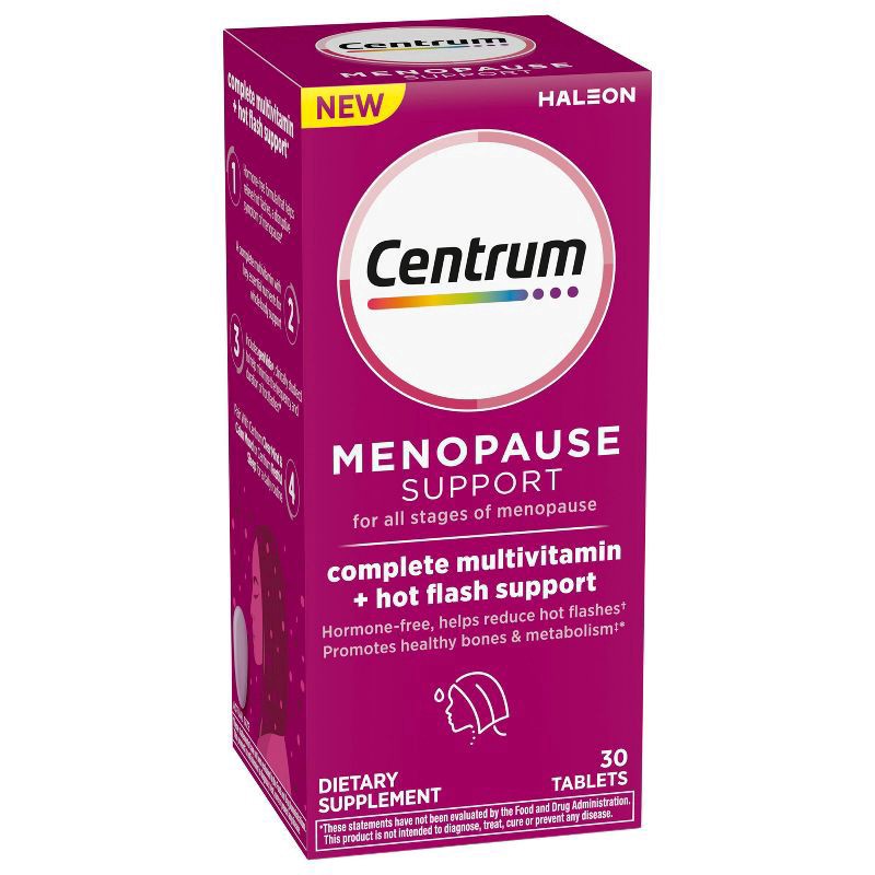 slide 2 of 7, Centrum Complete Multivitamin Supplement + Hot Flash Support Menopause Support Tablets, With Clinically Studied geniVida, 30 Count, 30 ct