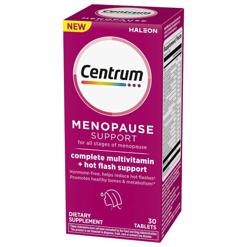 slide 7 of 7, Centrum Complete Multivitamin Supplement + Hot Flash Support Menopause Support Tablets, With Clinically Studied geniVida, 30 Count, 30 ct