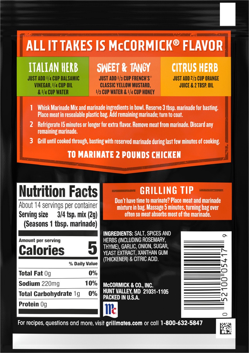 slide 9 of 9, McCormick GRILL MATES Griller's Choice Chicken Marinade Mix, 1.12 oz, 1.12 oz