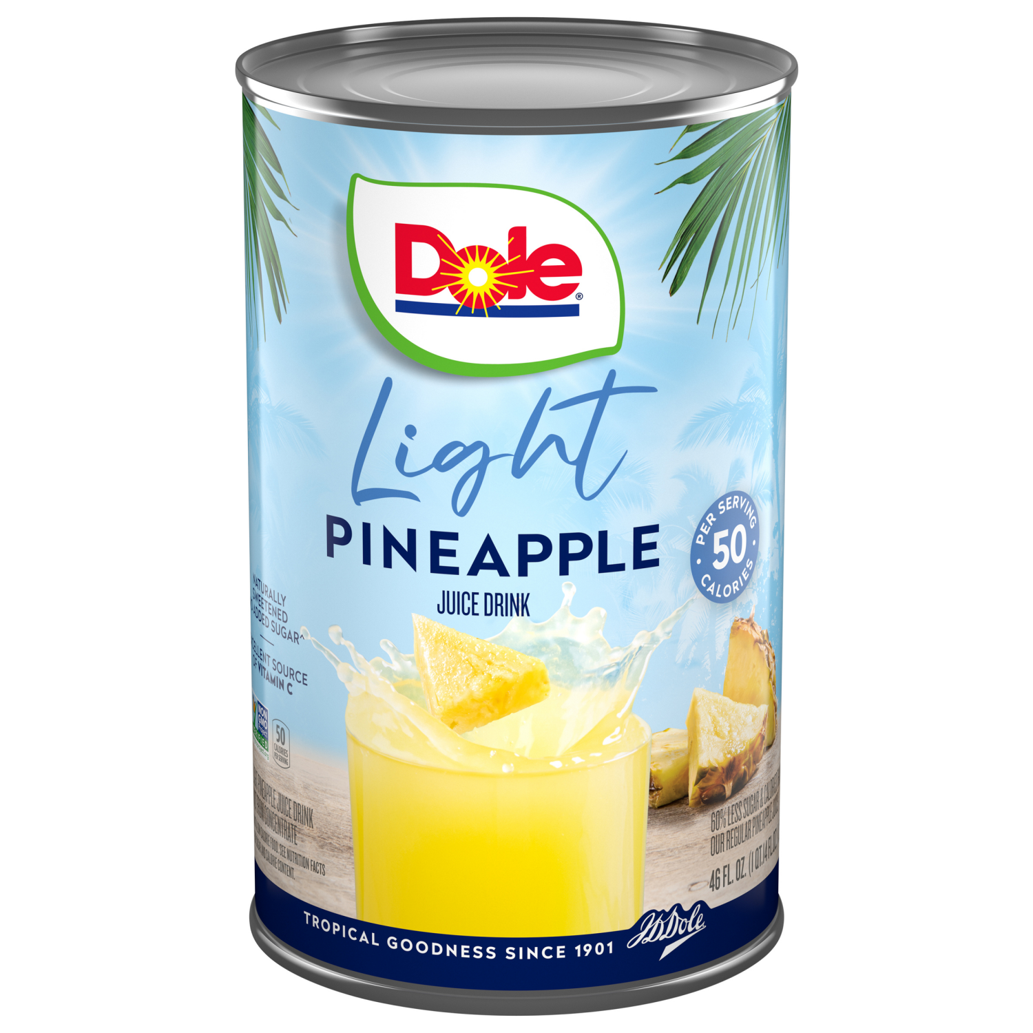 slide 1 of 3, Dole Juice Light Pineapple Juice Drink Not From Concentrate 46oz Can Label SKU 00920, 46 oz