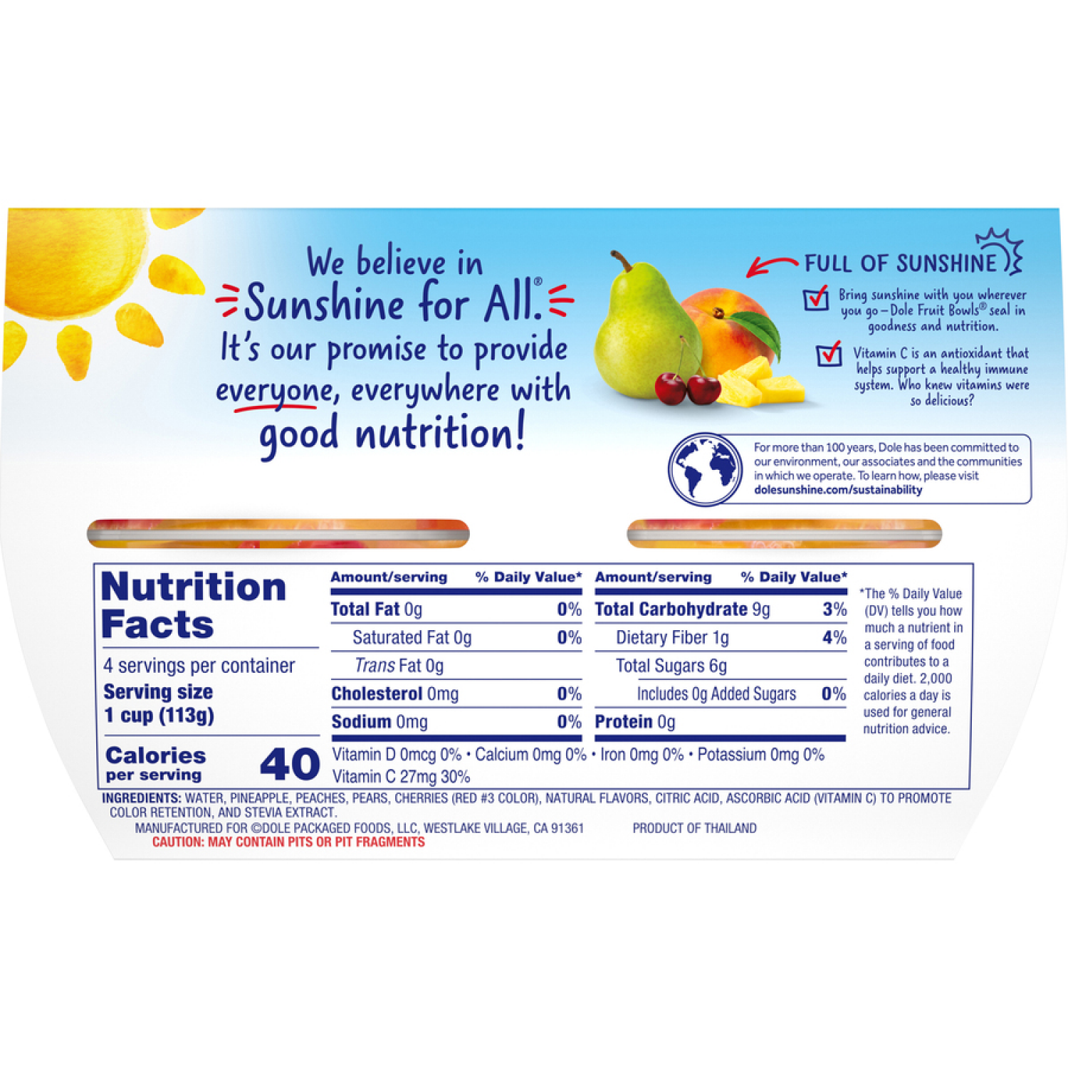slide 2 of 6, Dole Cherry Mixed Fruit, in Water Sweetened with Stevia Extract, 4 ct
