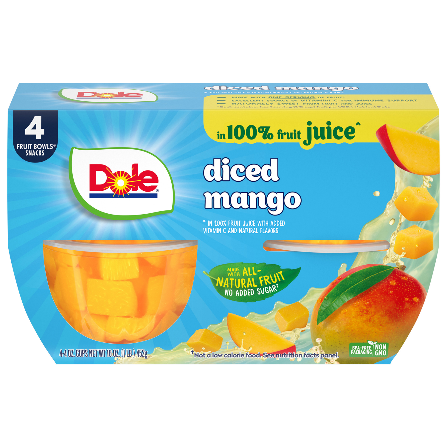 slide 1 of 1, Dole Diced Mango Fruit Bowls /, 4 ct; 4 oz