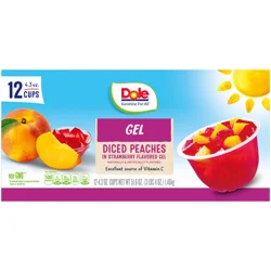 Dole Strawberry Flavored Gel with Diced Peaches Fruit Bowls 12 Pack