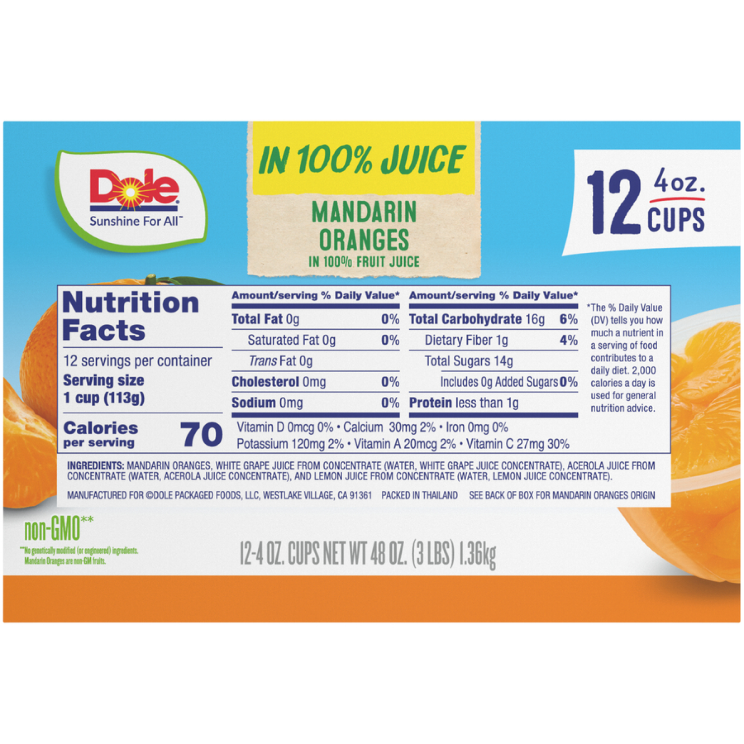 slide 5 of 6, Dole Mandarin Oranges In 100% Fruit Juice, 12 ct; 4 oz